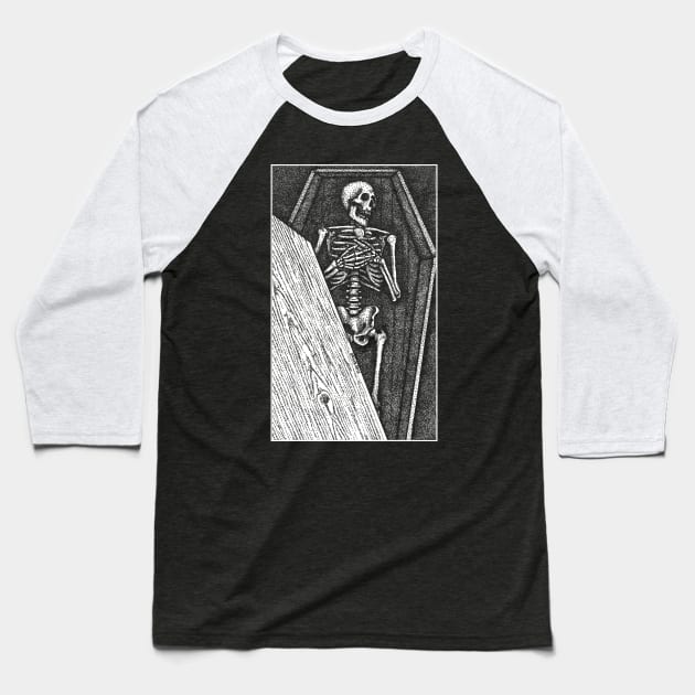 Death Bed Stipple Baseball T-Shirt by GAz